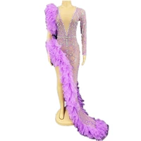 fashion sexy purple women shining rhinestones sequins dress evening club stage costume festival rave wear drag queen outfits