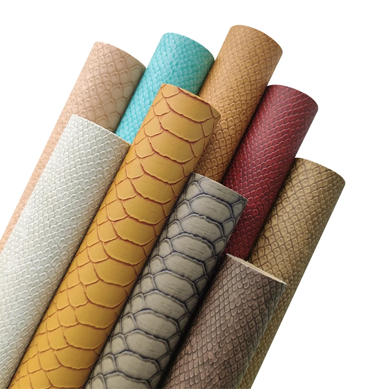 

46*135CM Metallic Old Design Snake Skin Embossed PU Faux Leather Fabric Velvet Backing for Making Vintage Bag Shoe