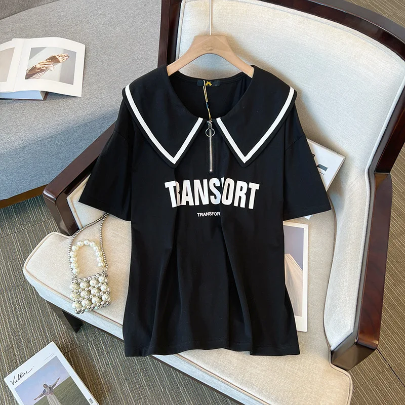 

5XL 6XL 60-175kg 2023 Summer Big Size Women Clothing Women Short Sleeve Casual Loose T-shirt Turn-down Collar Korean Women Tees
