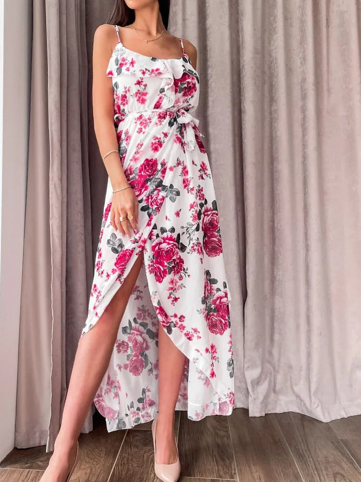 

Женское пляжное платье с открытой спиной, повседневное длинное платье в стиле бохо с тонкими бретельками и цветочным принтом, лето 2022