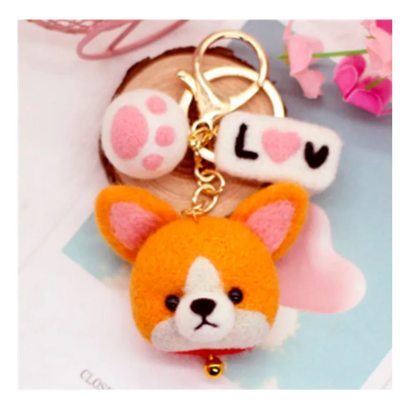 

CORGI head Butt Key chain wool felt needle felting decoration craft needlecraft DIY handmade