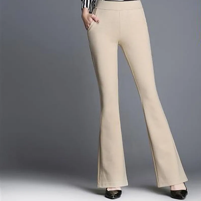 Брюки-клеш с высокой талией и карманами повседневные универсальные брюки до