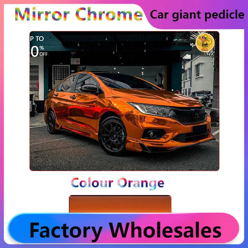 

1.52X18M Stretchable Orange Mirror Chrome Vinyl Wrap Self-Adhesive Film Decal Air-Release Bubble Free DIY Car Wrapping Roll