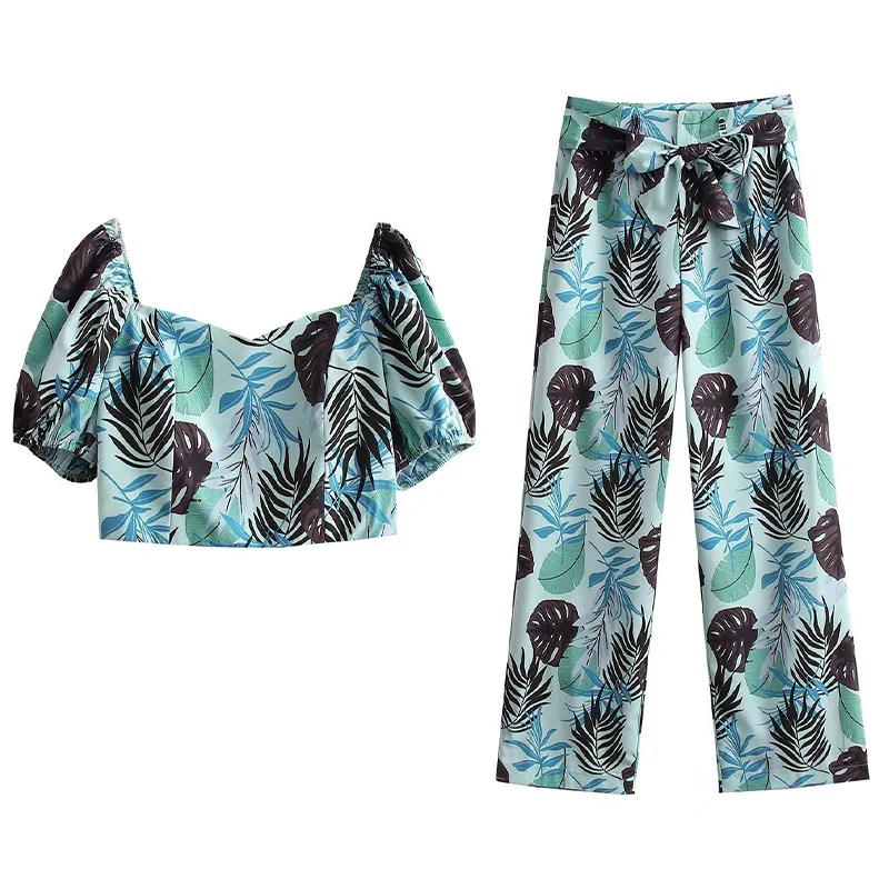 

Fashionable Short Sleeve Printed Suit 2022 Summer Hot Selling Printed Square Collar Short Sleeve T-Shirt + Casual Printed Pants