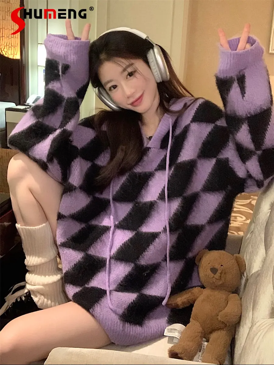 

Large Size Women's Clothing Fall Winter New Fashion Sweet Cool Gradient Knitted Top Ladies Trend Fairy Diamond Pullover Sweater