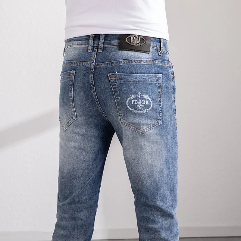 

High-end Jeans Men's 2021 Embroidery Tide Brand Thin Stretch Personality Printing Slim-fitting Pants for Men