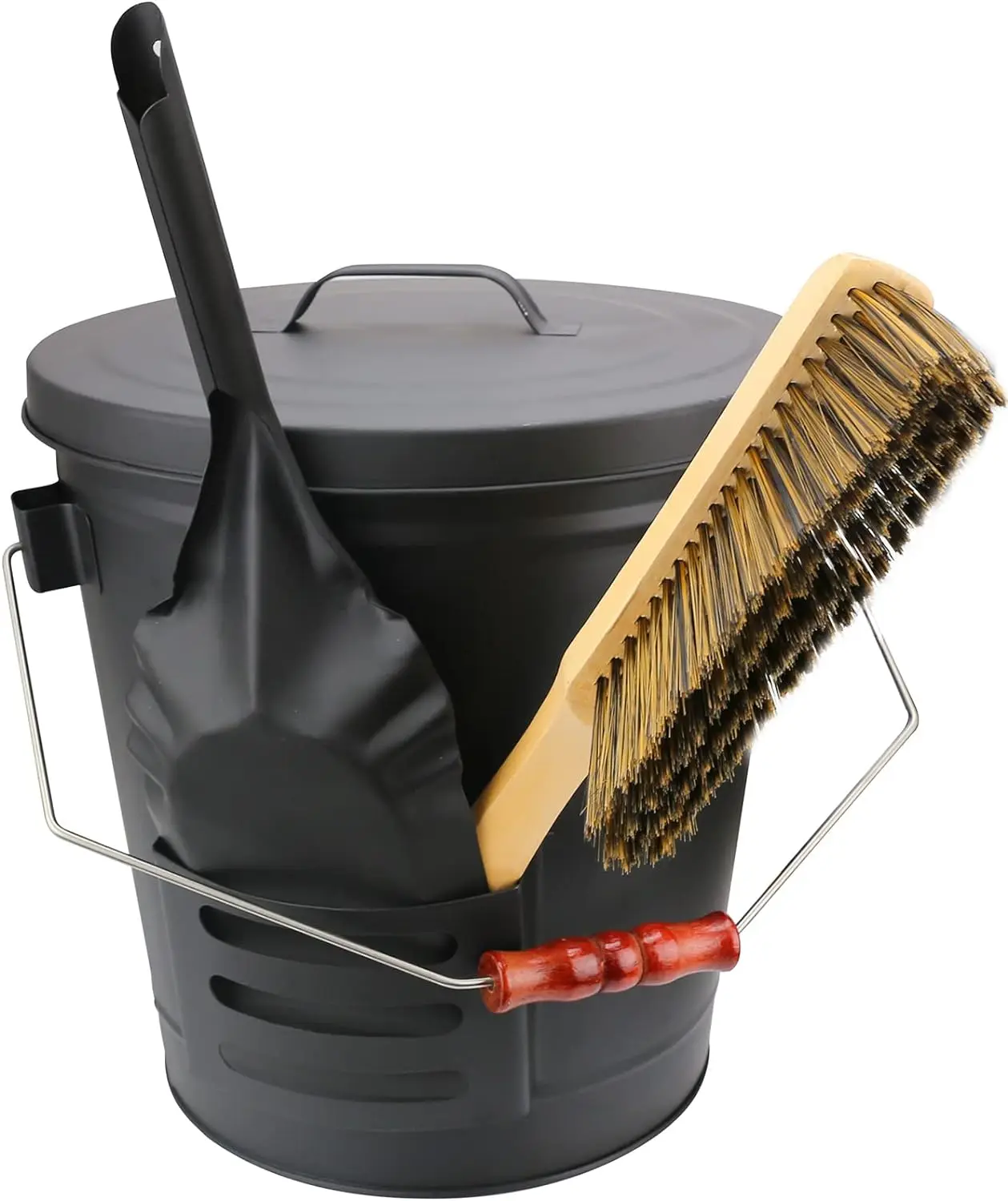 

Ash Bucket with Lid, Shovel and Hand Broom, 5.2 Gallon Metal Coal Ash Bucket for Fireplace, Fire Pits, Wood Burning Stove, Ash C