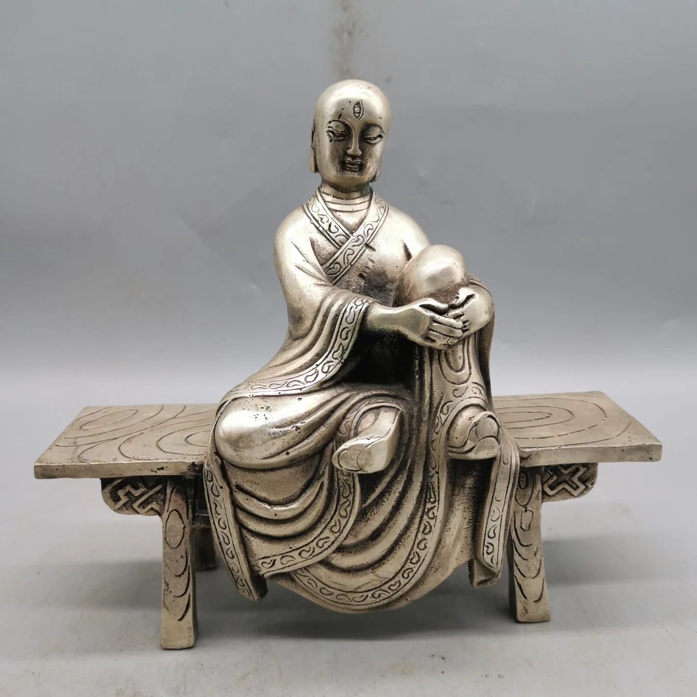

Collection Chinese Pure Copper White Copper Monk TangSeng Buddha Living Room Furniture Ornaments