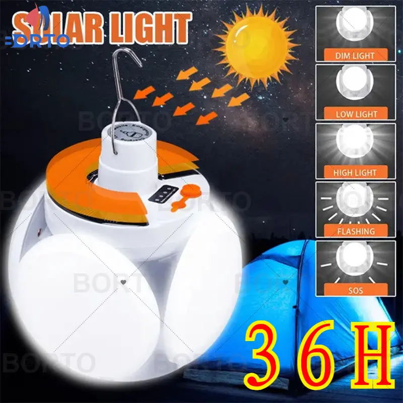 36H Solar Outdoor Folding Light Portable USB Rechargeable LED Bulb Search Lights Camping Torch Emergency Lamp for Power Outages