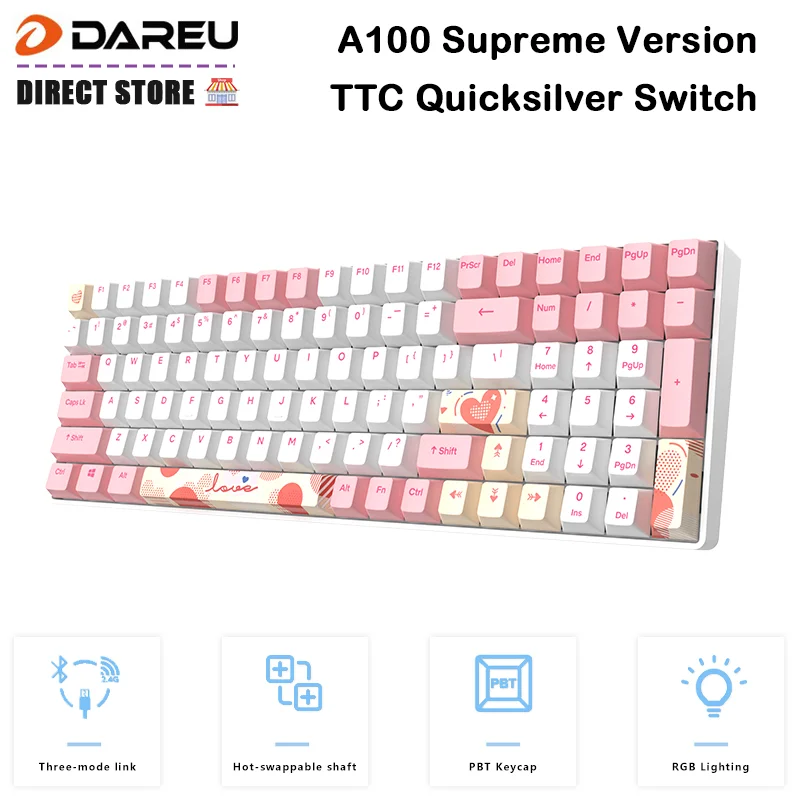 dareu a100 tri mode connection 100 hotswap rgb led backlit pbt keycaps mechanical gaming keyboard with ttc switch free global shipping
