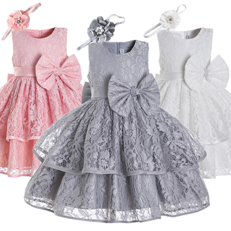 

Baby Girls Lace Embroidery Dress 1 2 Year Newborn Christening Gown Infant Big Bow 1st 2nd Birthday Party Tutu Princess Costume