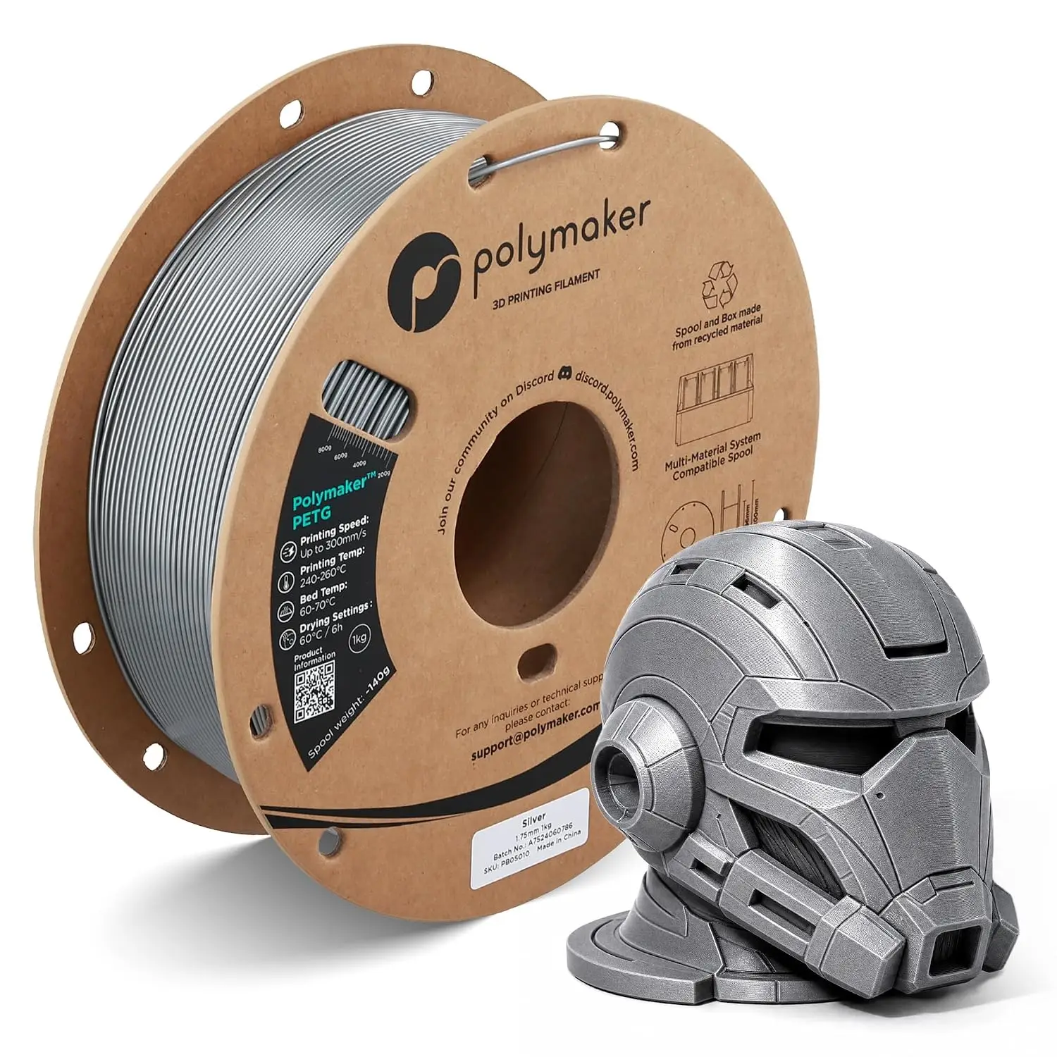 Фото Филамент Polymaker PETG 1.75 мм, 1 кг, высокопрозрачный, прочный, с низкой деформацией, расходный материал PETG для 3D-печати, DIY, декоративных моделей №1