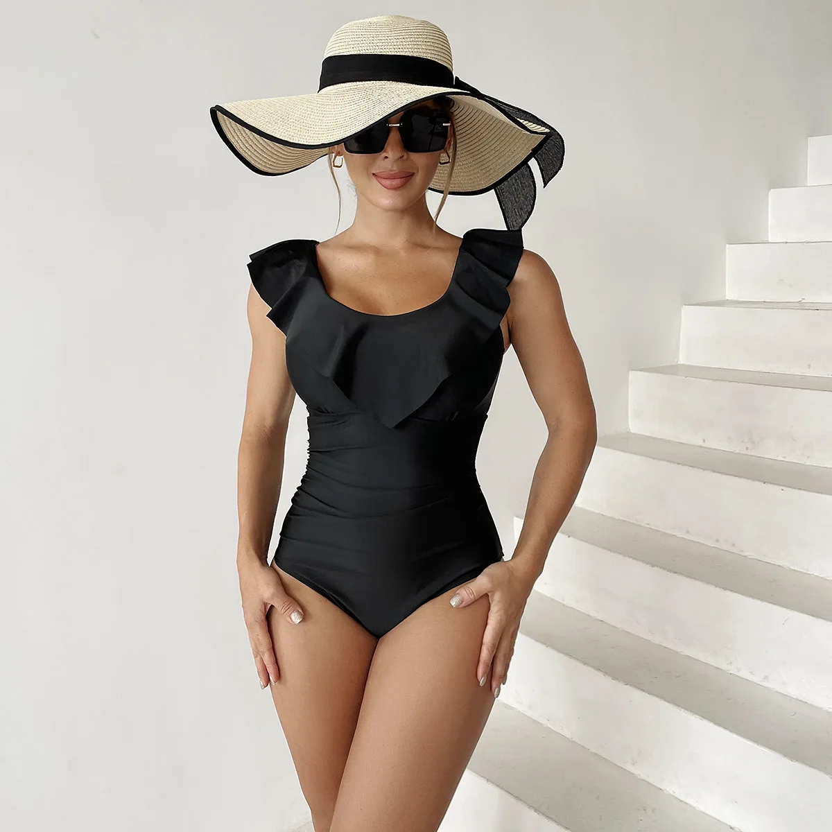 

Черный облегающий Цельный купальник, женский купальник 2023, Пляжное зеленое консервативное бикини