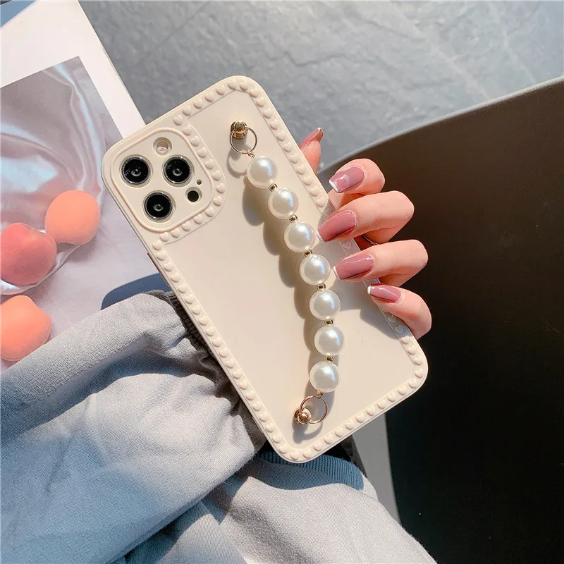 

Fresh Pearl Bracelet for Iphone13 Mobile Phone Case 7 6 8 X 11p XR 12min 12 11 12p 12pm 13p 13mini Mobile Phone Cover with Chain