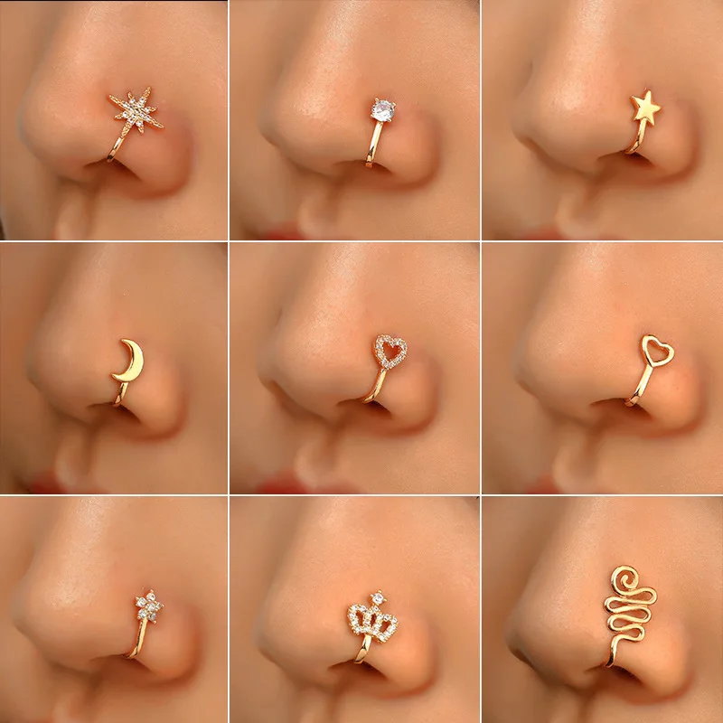 Non perforated U-shaped nose clip copper inlaid zircon false nose piercing jewelry