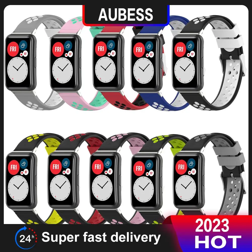 

Smart Accessories Silicone Band With Stainless Steel Buckle Silicone Strap Sweatproof For Huawei Watch Fit Waterproof Watchband