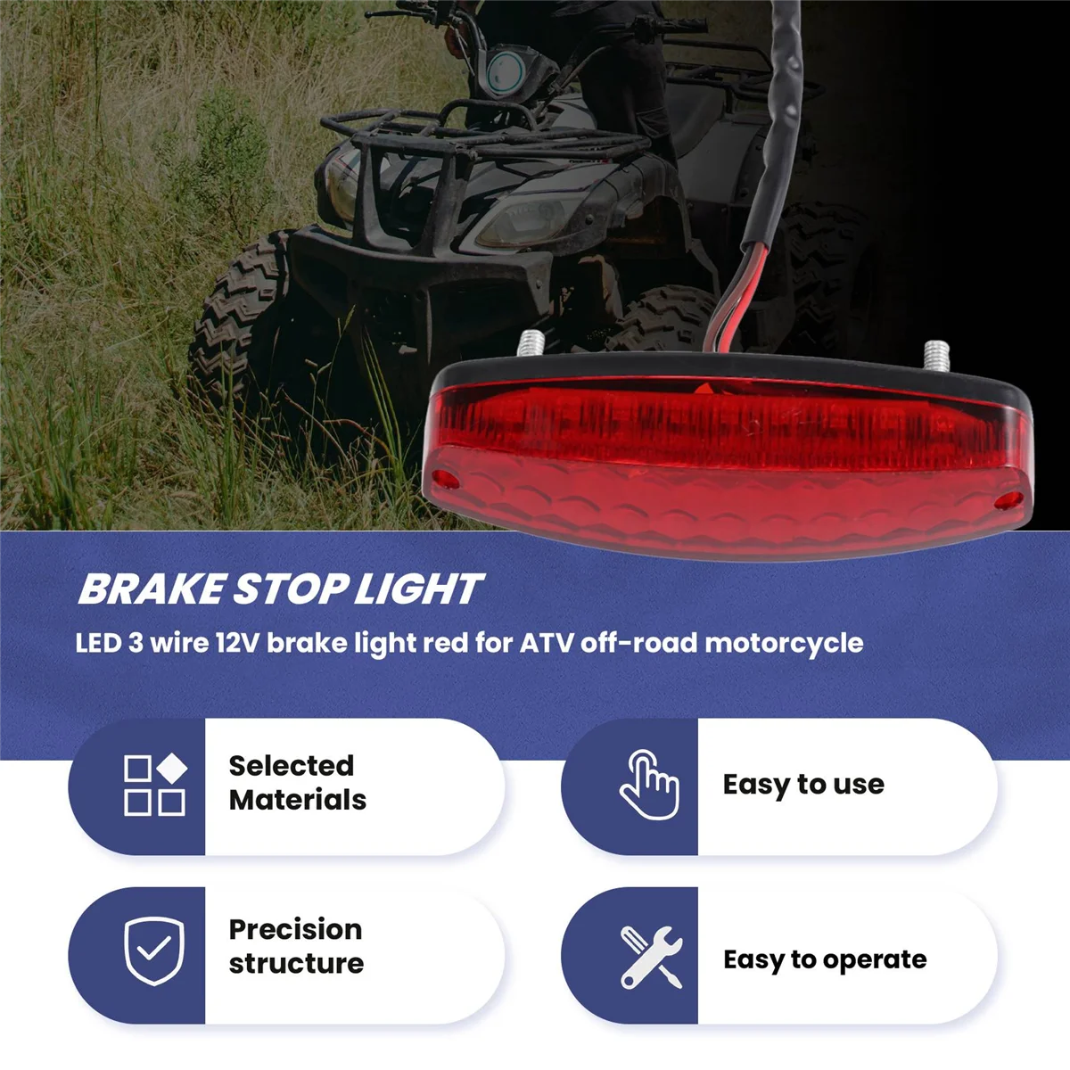 ATV 12 В 3-проводной стоп-сигнал номерной задний фонарь красный для внедорожный