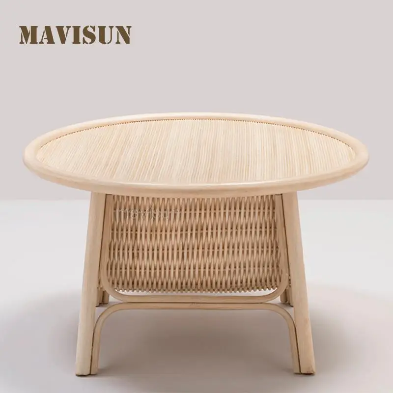

New Modern Rattan Homestay Side Table Living Room Bedroom New Chinese-Style Sofa Corner Table Round Tea Desk