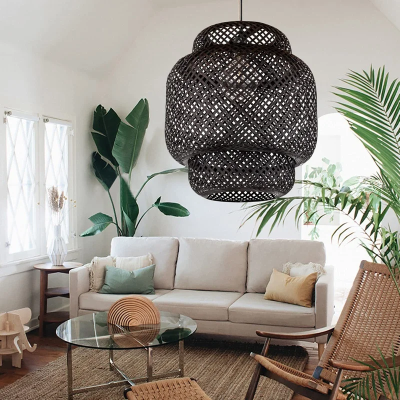 Pendant Light Ceiling Retro Hanging Cafe Lights Loft Japanese Style Hand Weaved Bamboo Woven Lampshade For Teahouse