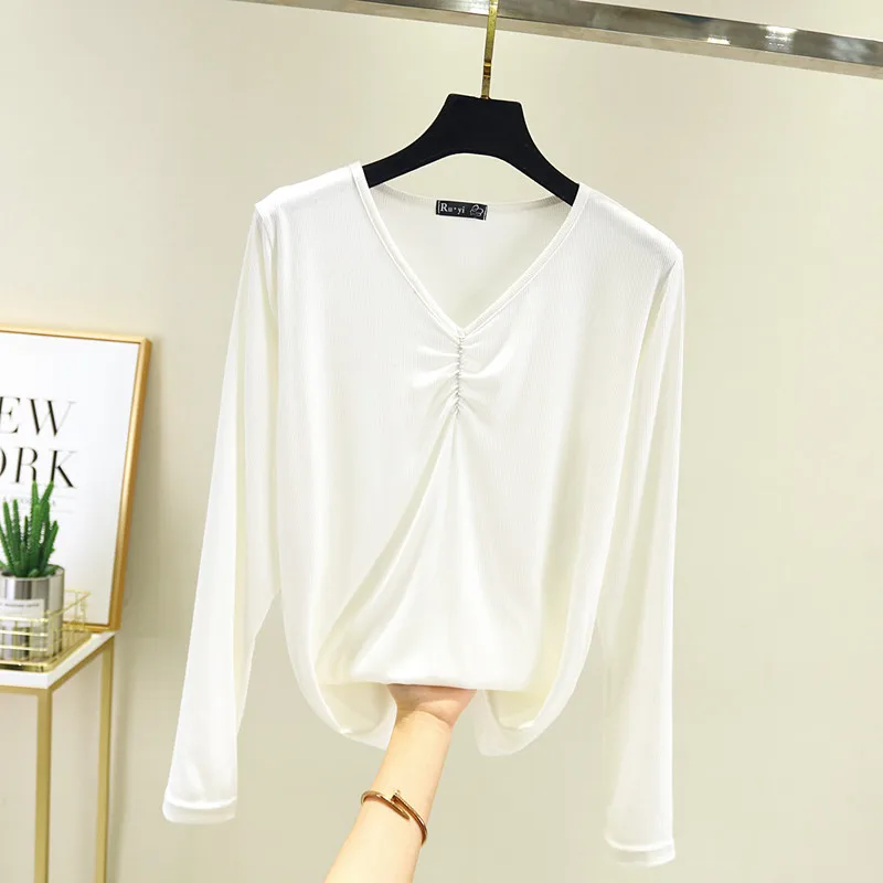 Fdfklak Fashion Korean V Neck One Piece Sleep Tops For Women Spring Autumn Cotton Long Sleeve Shirt Casual 1 Pcs Pajamas