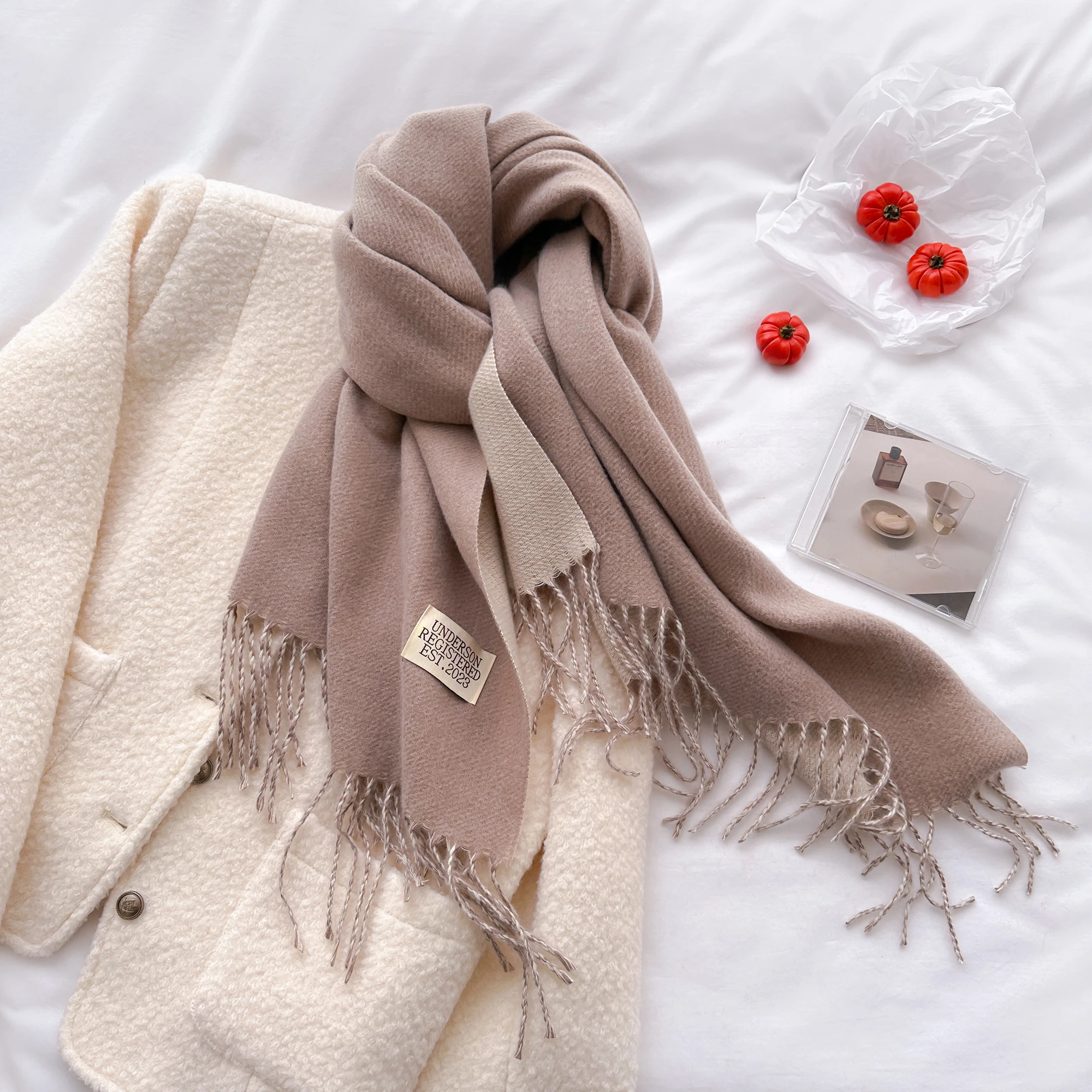 Модный однотонный кашемировый теплый зимний шарф для повседневного