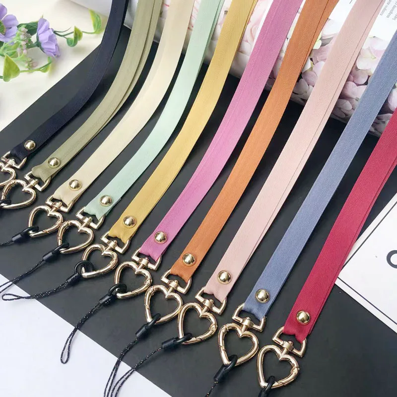 

New Mobile Phone Lanyard Soild Color Love Clasp Neck Strap Long Rope Key Chain Cellphone Accessories Bracelet Wholesale Lanyard