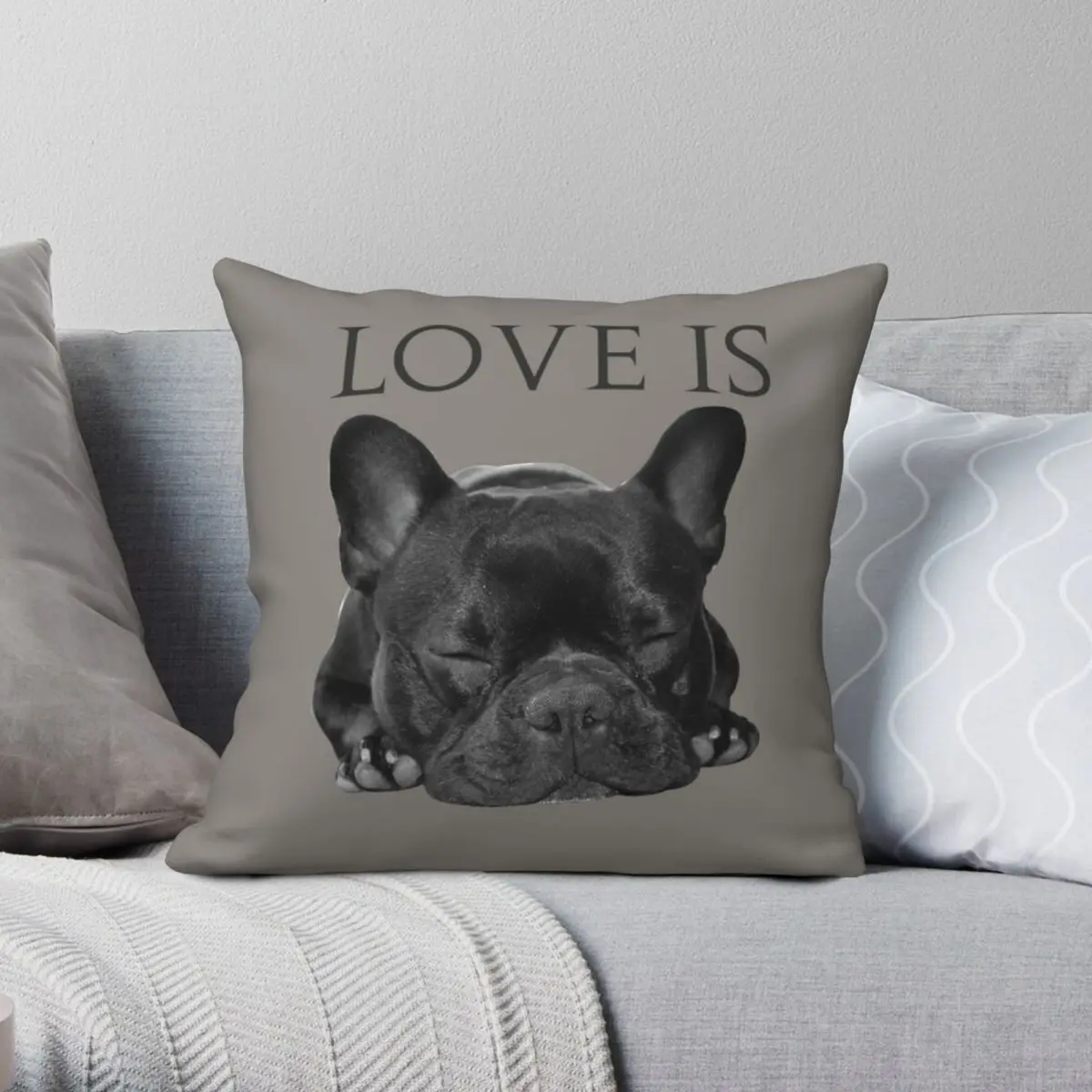 

Love Is French Bulldog Square Pillowcase Polyester Linen Velvet Creative Zip Decor Throw Pillow Case Sofa Cushion Case Wholesale