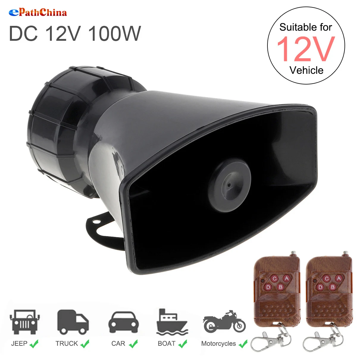 

100W 7 Sound 12V Car Siren Horn Car Siren Speaker And Truck Alarm Electronic Horn Kit Warning Siren Speaker Amplifier Horn