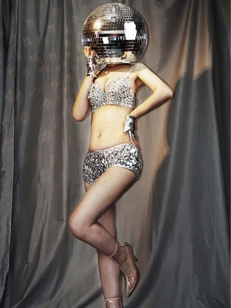 Disco Mirror Ball Glitter Helmet Mask Costume for Women Men DJ Club Stage Bar Dance Party Man Show