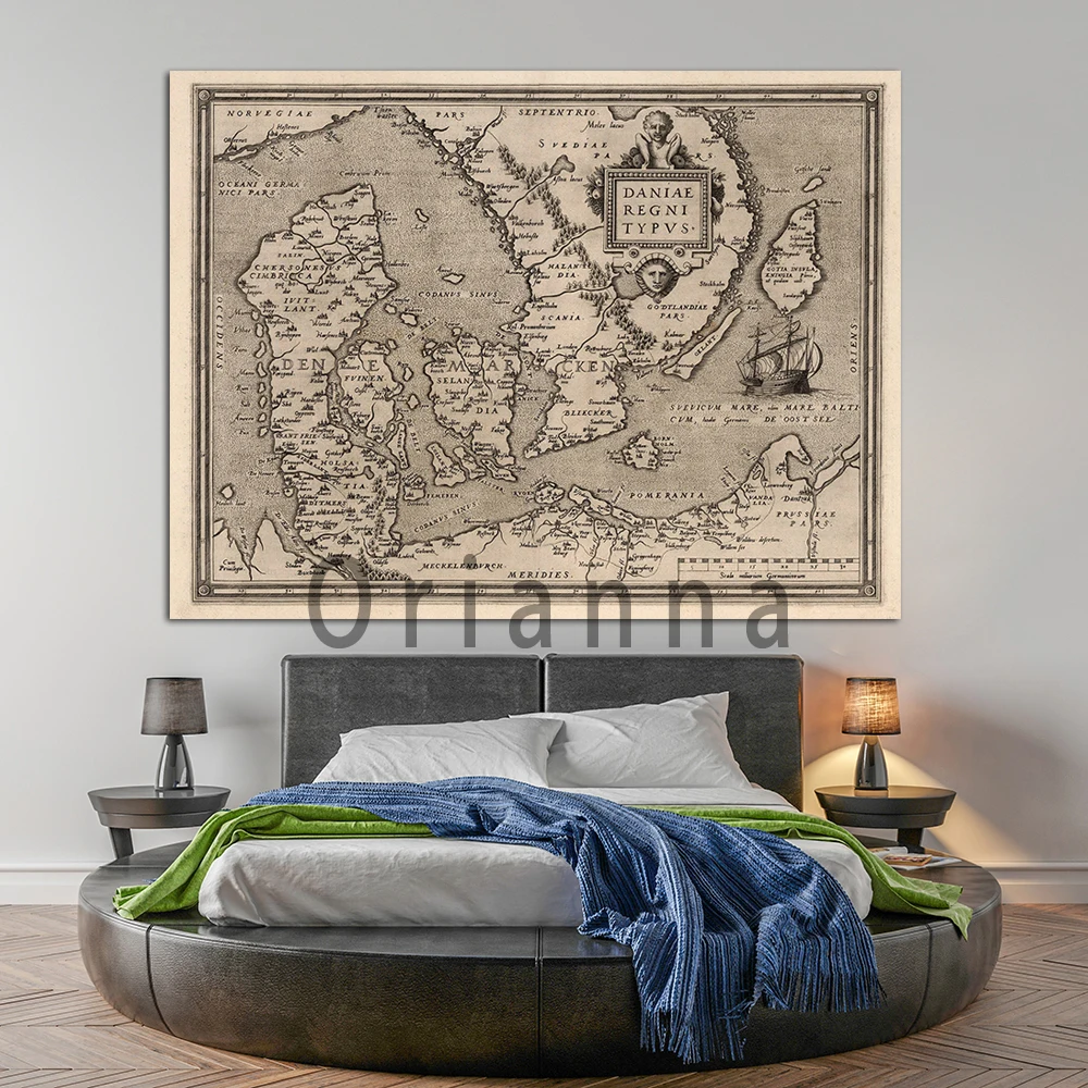 1570 винтажная Дания Швеция Германия карта старой Европы искусство на стене печать