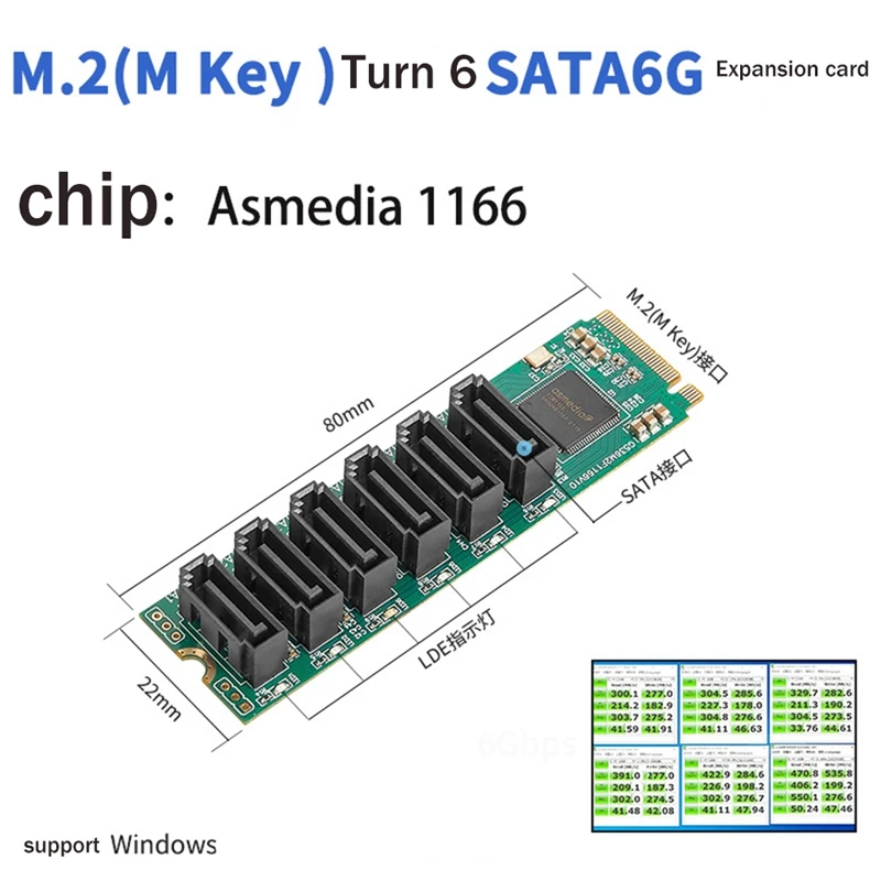 Карта расширения M.2 на 6-портовый SATA3.0 6G Ключ M NVME NAS для жесткого диска |