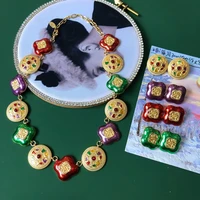 colorful necklace square round enamel jewelry elegant pendientes for women
