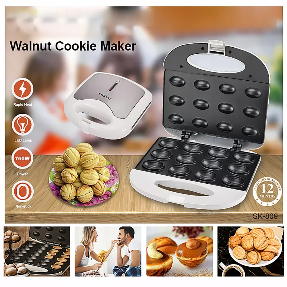

Mini Electric Walnut Cake Maker Automatic Nut Waffle Bread Machine Sandwich Iron Toaster Baking Breakfast Pan Oven EU Plug