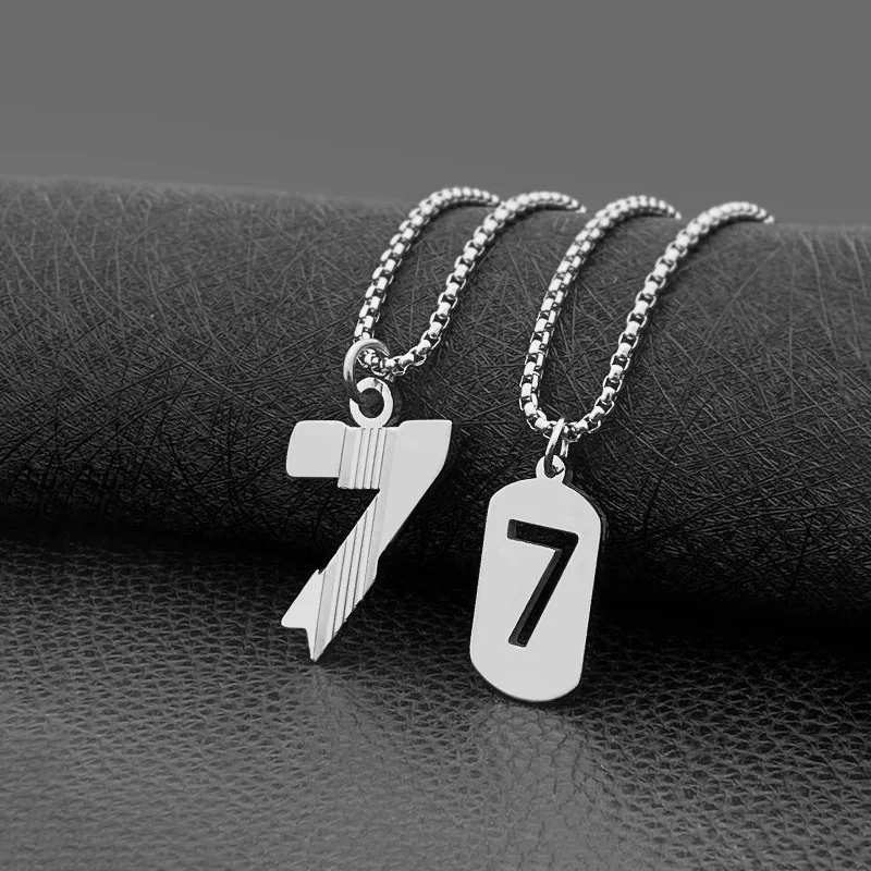 Arabic Number Stainless Steel Necklaces Basketball Football Soccer Number Ronaldo CR7 Necklaces Jewelry for Men Women Gift 50cm