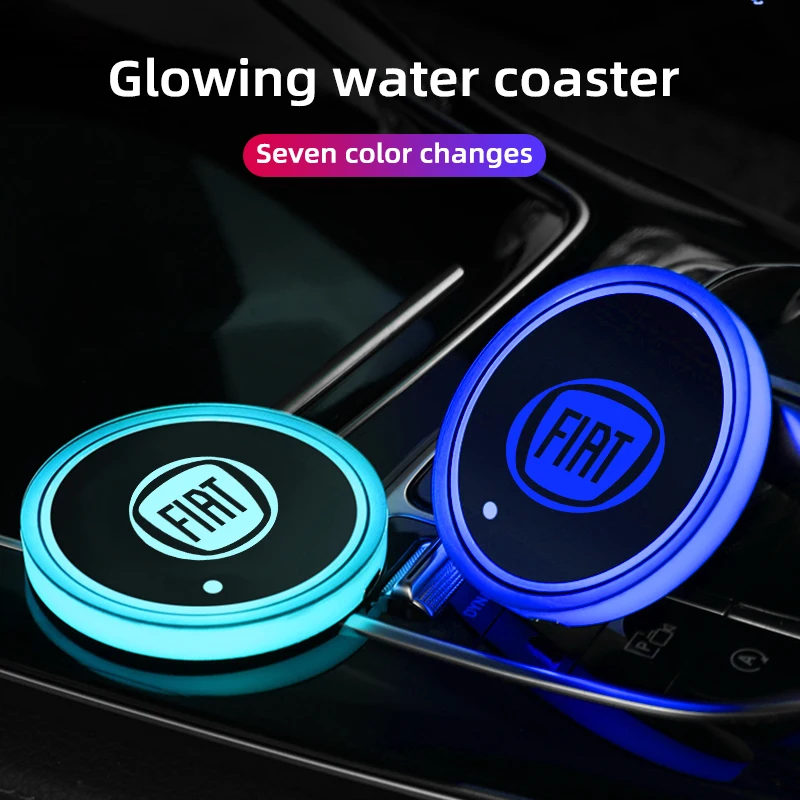 

Car Silver Label Coaster Holder 7 Color Mug Coaster Holder Color Ambient Light for Fiat 500 Abarth Palio Punto Stlio Tipo Pand