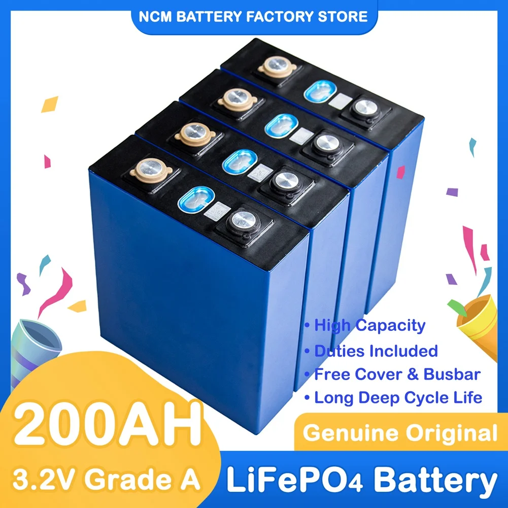 

New Lifepo4 Battery 200Ah 4PCS 12V with Flexible Busbar Grade A Rechargeable Batteri Pack for Solar Energy System EU US Tax Free