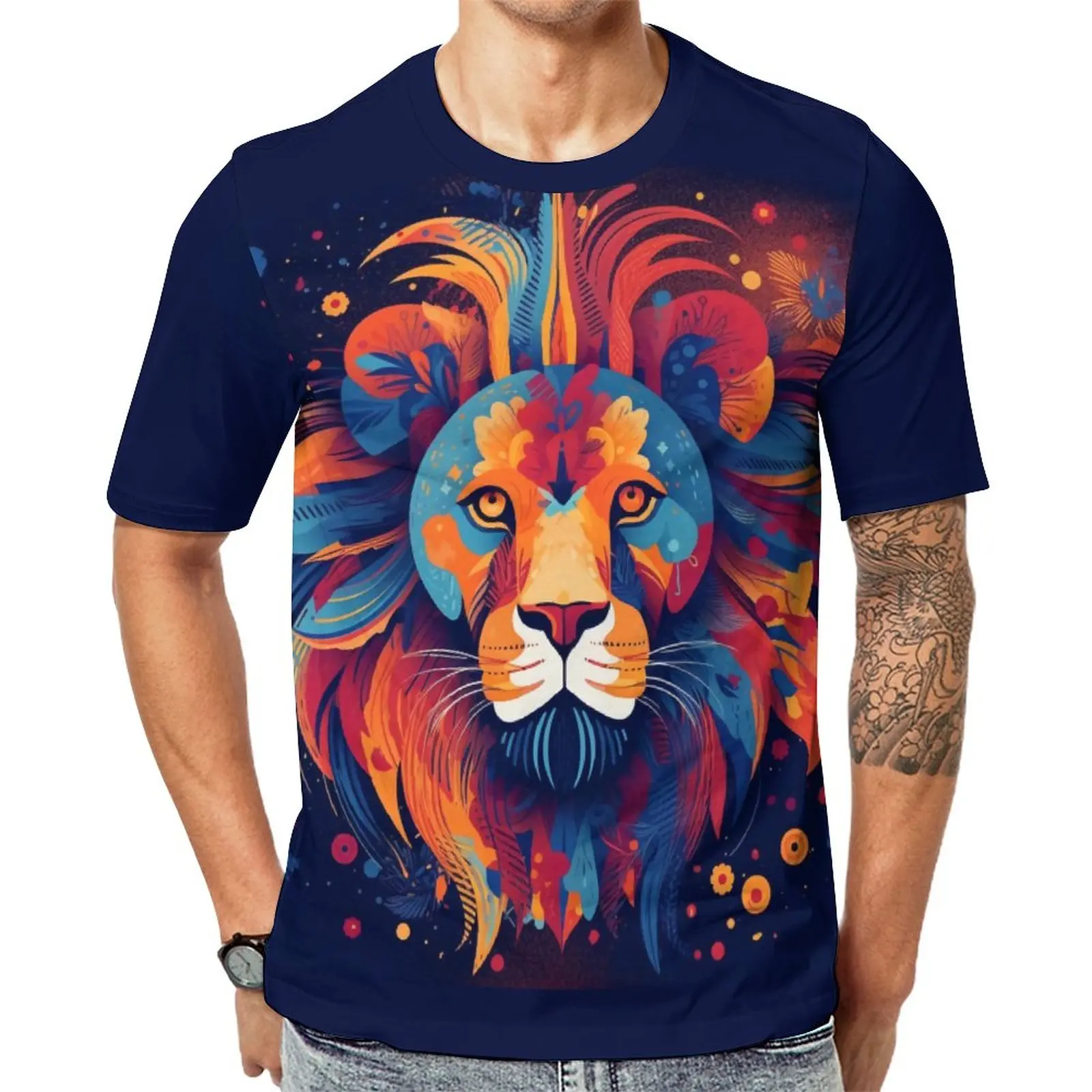 

Lion T Shirt Abstraction Illustration Hip Hop T Shirts Short-Sleeved Design Tops Hot Premium Funny Plus Size Top Tees