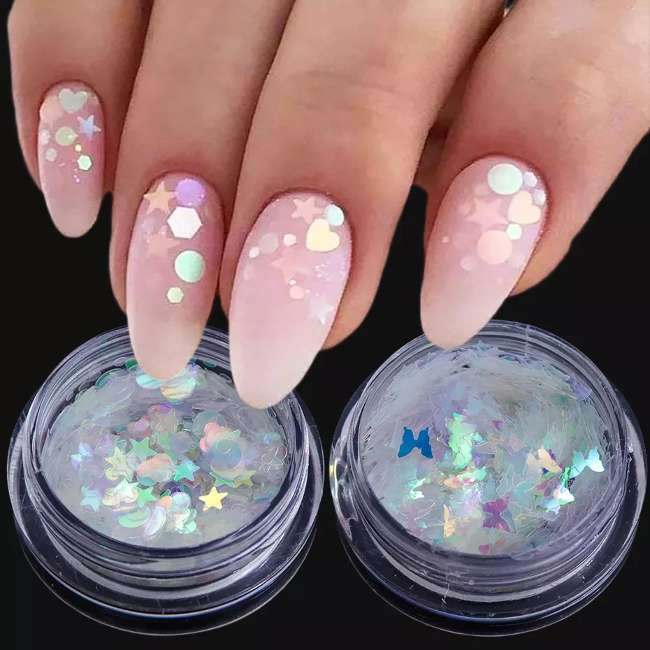 

Holographic AB Mermaid Nail Flakes Aurora Star Butterfly Heart Reflective Sequins Paillette Mirror Decoration Spangles LEAB01-15