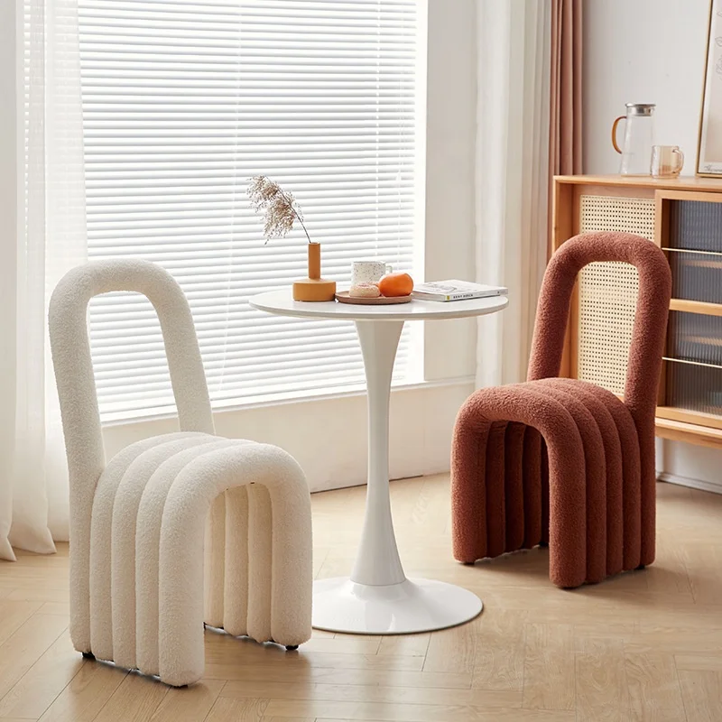 

INS Style Dinning Chair Simple Shape and Fabric Upholstery Bold Chair boucle down fabric Designer rainbow children's Chair