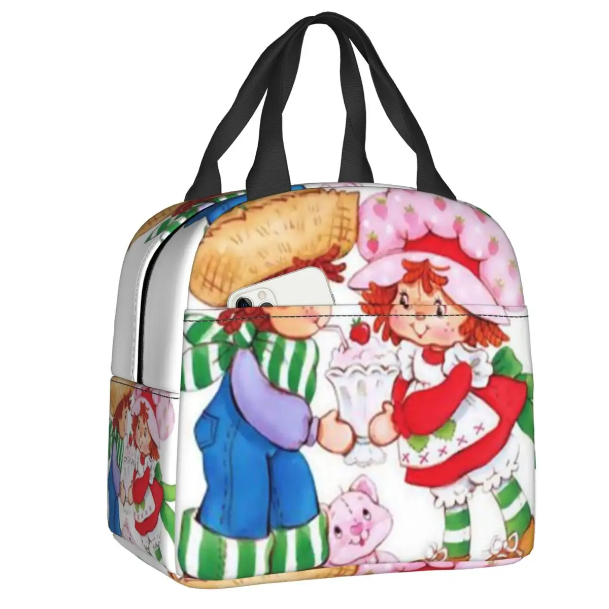 

Strawberry Shortcake Portable Lunch Box Women Leakproof Cartoon Animation Movie Cooler Thermal Food Insulated Lunch Bag