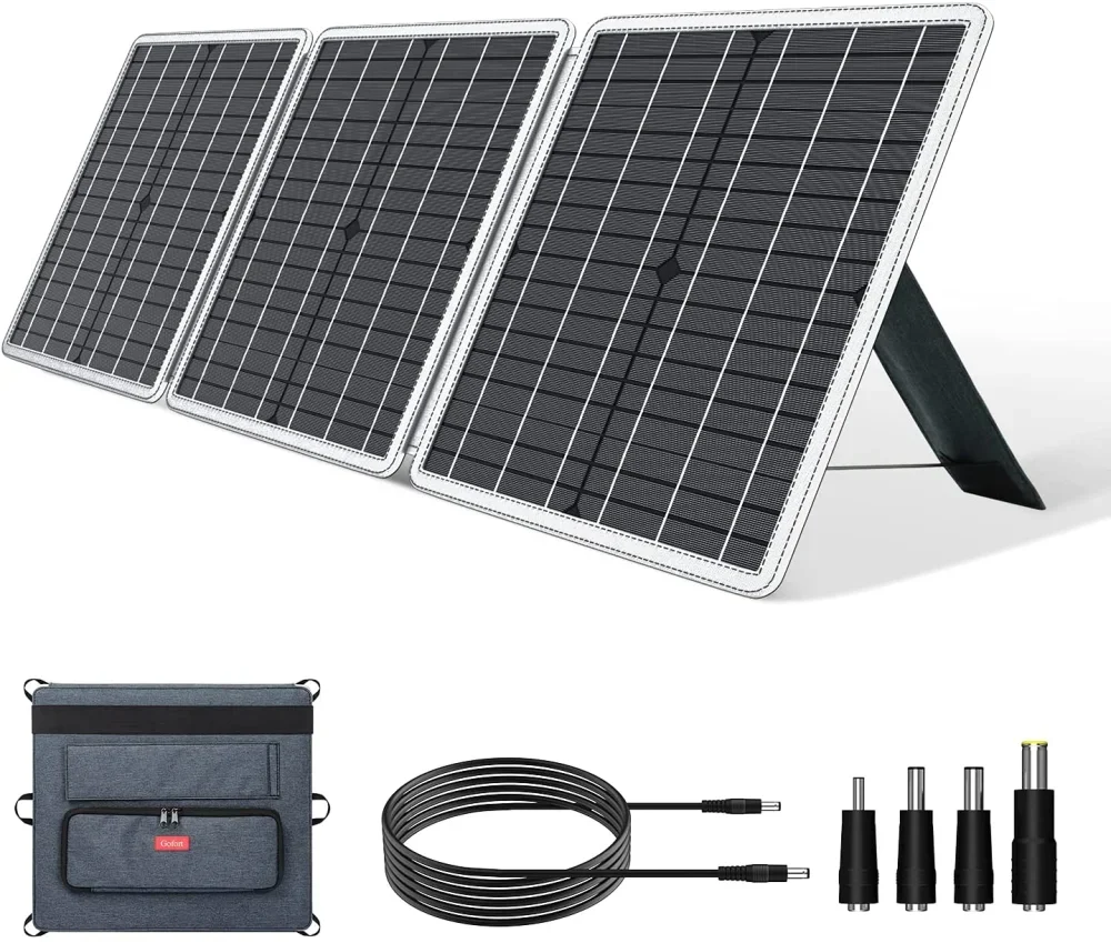 

GOFORT 60W 18V Portable Solar Panel, Foldable Solar Charger with USB, 18V DC, QC 3.0 Output, Compatible with Solar Generator Pow