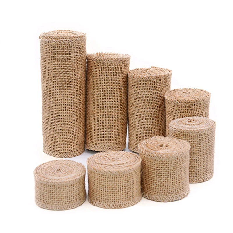 

2M Natural Jute Burlap Hessian Ribbon Rolls Vintage Rustic Wedding Party Home Decor Decoration Christmas Gift Wrapping Festival