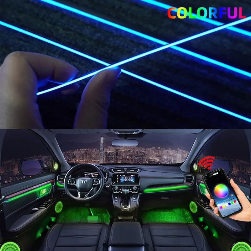 

18 In 1 Dual Zone LED RGB 64 Color Ambient Light Interior Acrylic Strip Backlight Car Guide Decoration Atmosphere Lamp Universal