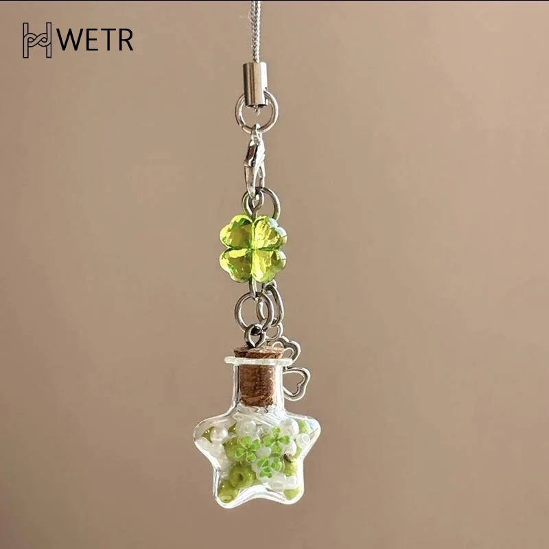 Фото Очаровательная мода Lucky Four Leaf Clovers Бутылка желаний Подвеска для телефона из бисера Модный орнамент Брелок для мобильного телефона Ремешок Ремешок №1