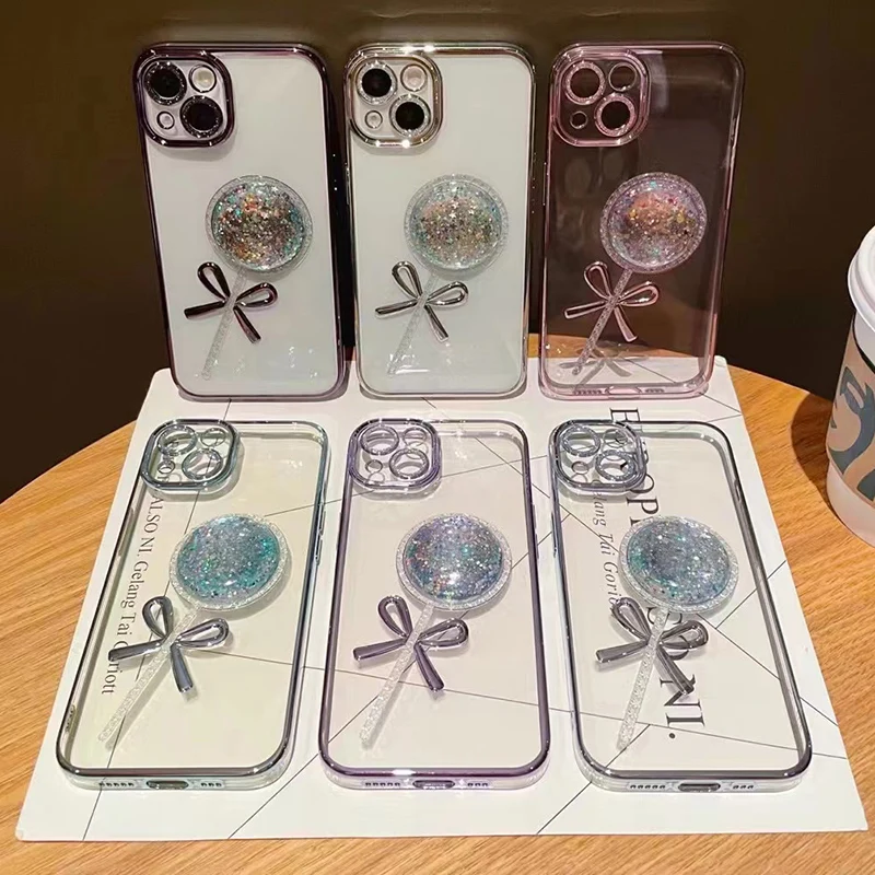 

Cute Glitter Lollipops Transparent Soft Silicone Cover For iPhone 11 13 12 Pro Max Case