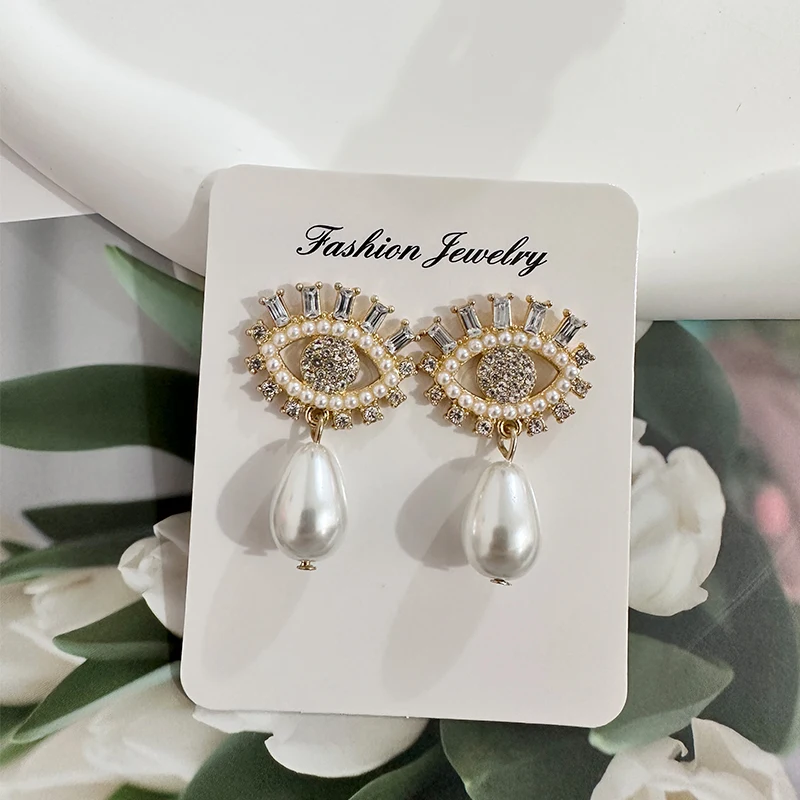 

Роскошные серьги-подвески золотого цвета с кристаллами и жемчугом сглаза для женщин жемчужные циркониевые ювелирные изделия в подарок