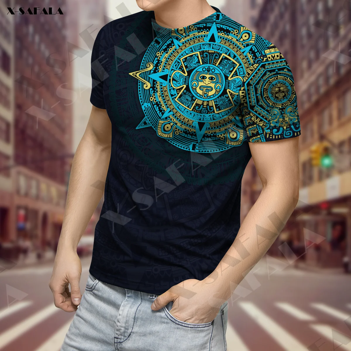 

Premium Aztec Mexico Tattoo 3D Print T-Shirts Tops Tees Short Sleeve Casual Milk Fiber O Neck Summer New