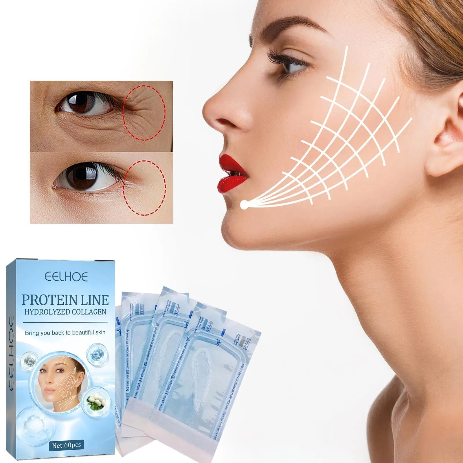 

60Pcs Gold Protein Line Protein Thread No Needle Anti-wrinkle Face Filler Women Beauty Care Skin Collagen Based