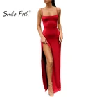 Женское длинное платье с открытой спиной, красное платье макси на бретелях, с разрезом, осень 2021, элегантное Клубное платье для вечевечерние, GV392