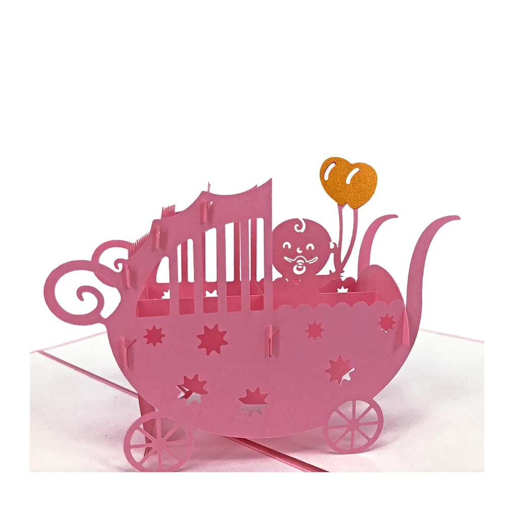 

Winpsheng lovely laser cut baby girl cradle custom printing 3d pop up happy birthday cards